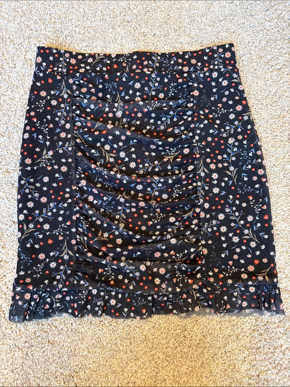 Free People Black Floral Ruched Mini Skirt